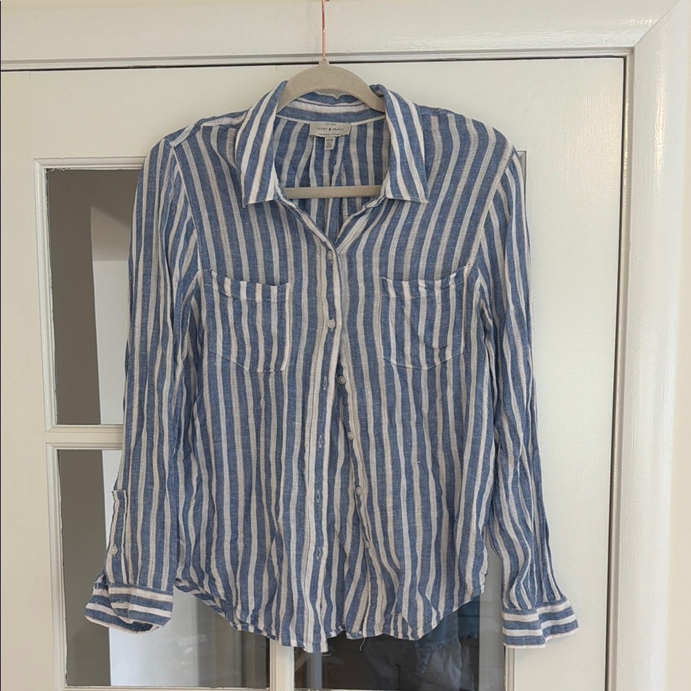 Lucky Brand Striped Blue and White Button-Up Shirt